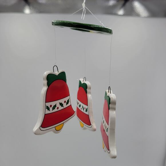 Vintage Russ Berrie Holiday Windchimes Christmas Bells Red Green Ceramic - Picture 8 of 10